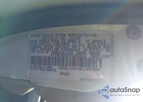 2003 Toyota Avalon Xls z USA, uszkodzony, nr VIN 4T1BF28B33U303212